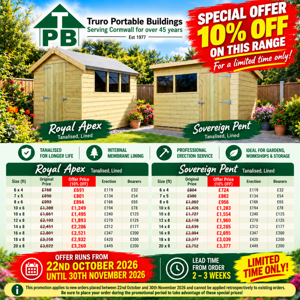 Special Offer - Royal Apex & Sovereign Pent Range - Truro Portable ...